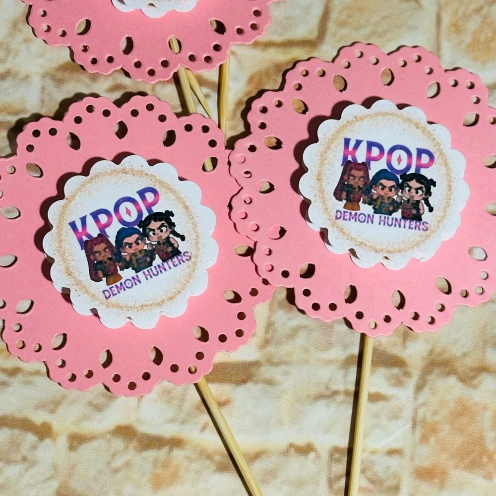 Pink KPOP Demon Hunters Jumbo Cupcake Toppers 3.5”